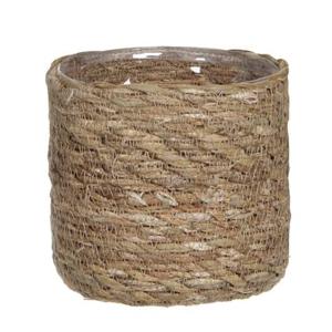 Mica Decorations Plantenpot - rotan - bruin - plantenmand - 12 x 12 cm