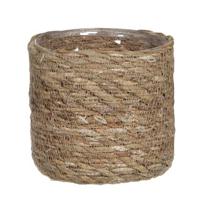 Mica Decorations Plantenpot - rotan - bruin - plantenmand - 12 x 12 cm