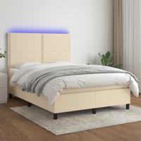 Boxspring met matras en LED stof crèmekleurig 140x200 cm
