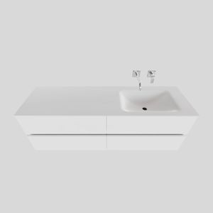 Badkamermeubel Solid Surface BWS Oslo 200x46 cm Mat Wit Wasbak Rechts (0 kraangaten, 4 lades)