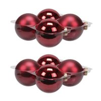 8x stuks glazen kerstballen rood 10 cm mat/glans - Kerstbal - thumbnail