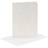 Creativ Company Kaarten en enveloppen, afmeting kaart 10,5x15 cm, afmeting envelop 11,5x16,5 cm, glitter, 120+250 gr, wit, 4 set/ 1 doos