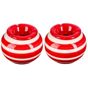 Set van 2x stuks terras asbakken/stormasbakken rond keramiek 12 x 7,5 cm rood met streep