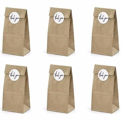 Bruiloft bedank zakjes - 6x stuks - met Thank You stickers - kraft papier - 8 x 18 x 6 cm