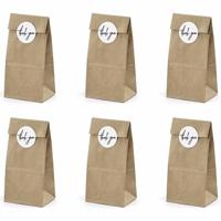 Bruiloft bedank zakjes - 6x stuks - met Thank You stickers - kraft papier - 8 x 18 x 6 cm