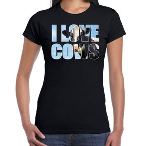 Tekst t-shirt I love cows met dieren foto van een koe zwart voor dames