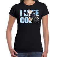 Tekst t-shirt I love cows met dieren foto van een koe zwart voor dames - thumbnail