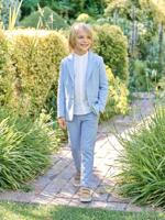 Feestelijke jongensset met overhemd met maokraag en broek hemelsblauw