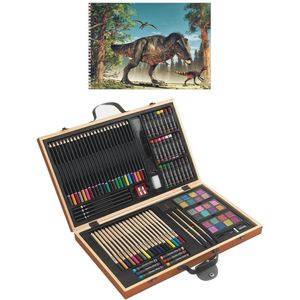 Complete teken/schilder doos 88-delig met een A4 Dino schetsboek