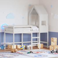 Halfhoogslaper met ladder en bedhuis grenenhout wit 90x190 cm