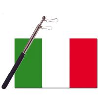 Landen vlag Italie - 90 x 150 cm - met compacte draagbare telescoop vlaggenstok - supporters - thumbnail