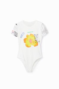 Geribde body met prints - WHITE - L