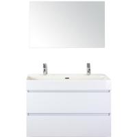 Maxx XL Badmeubelset 100 cm - Wit Hoogglans - Wastafel Kube 2 Kraangaten met Spiegel