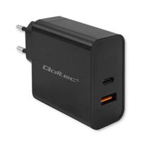 Qoltec 52381 Supersnelle PD-oplader | 1xUSB-C | 1xUSB| 90W | 5-20V | 2,4-4,35A | Zwart