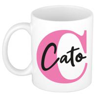 Naam mok Cato - roze - wit - keramiek - 300 ml - verjaardag/cadeau beker