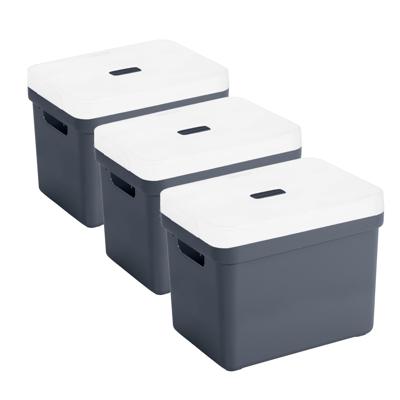 Sunware Opbergbox met transparante deksel - 3x stuks - donkerblauw - 18L - kunststof - 35x25x24cm