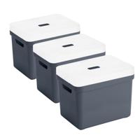 Sunware Opbergbox met transparante deksel - 3x stuks - donkerblauw - 18L - kunststof - 35x25x24cm