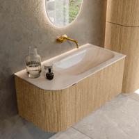 Badmeubel Mondiaz Kurve-Dlux | 95 cm | Meubelkleur Oak | Wastafelkleur Meli | Solid surface | Wasbak rechter zijde spoelbak | Zonder kraangat(en)