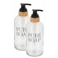 Zeeppompje - 2x - 500ml - glas / bamboe - rond - pure soap - vrijstaand - thumbnail