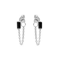 Karma Oorbellen Chain Black Zirconia Single Square Zilver