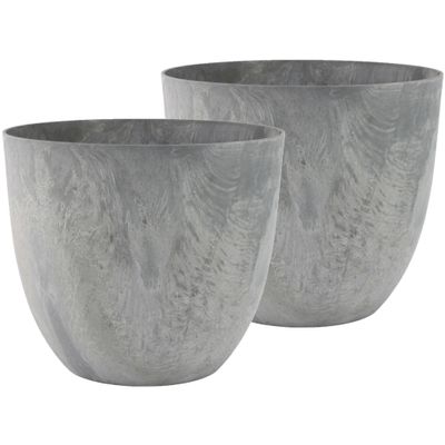 2x stuks bloempot/plantenpot van gerecycled kunststof betongrijs D45 en H38 cm
