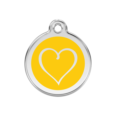 Tribal Heart Yellow roestvrijstalen hondenpenning medium/gemiddeld dia. 3 cm - Reddingo