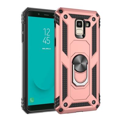 Armor schokbestendig TPU + PC beschermende case voor Galaxy J6 (2018) met 360 graden rotatie houder (Rose goud)