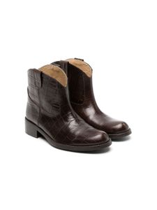 Bonpoint embossed crocodile-effect leather boots - Marron