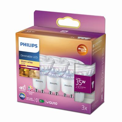 Philips 2,6W - GU10 - 2200-2700K - 230 lumen set van 3 - 929002065556