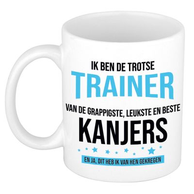 Cadeau koffie/thee mok voor trainer/coach - blauw - trotse trainer - keramiek - 300 ml