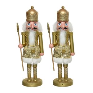 2x stuks kerstbeeldjes kunststof notenkraker poppetjes/soldaat goud 28 cm kerstbeeldjes