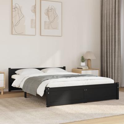 Bedframe massief hout zwart 140x190 cm