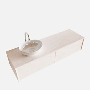 Badkamermeubel BWS Madrid Wit 150 cm met Topblad en Keramische Waskom Links (2 lades, 1 kraangat)