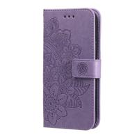 Samsung Galaxy A55 hoesje - Bookcase - Pasjeshouder - Portemonnee - Bloemenprint - Kunstleer - Paars