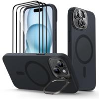 iPhone 15 Plus Cloud Soft Case with Stash Stand Protection Bundle - Black