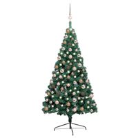 vidaXL Kunstkerstboom met verlichting en kerstballen half 150 cm groen - thumbnail