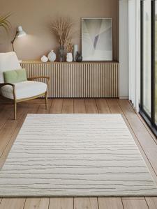 Vloerkleed Elio Japandi - Moderne laagpolig met hoog-diepteeffect abstract design Crème-240 x 340 cm