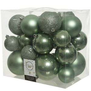 26 Stuks salie groene kerstballen 6-8-10 cm kunststof