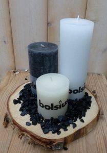 3-delige set kaarsen zwart, sneeuwwit en cremewit, grindkleur: zwart, dia. circa 30 cm - Bolsius