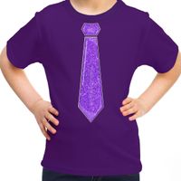 Verkleed t-shirt voor kinderen - glitter stropdas - paars - meisje - carnaval/themafeest kostuum Verkleed t-shirt voor kinderen - glitter stropdas - paars - meisje - carnaval/themafeest kostuum