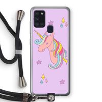 Roze eenhoorn: Samsung Galaxy A21s Transparant Hoesje met koord