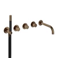 Hotbath Cobber Afbouwdeel - Inbouw Badthermostaat met 2 Stopkranen met Uitloop - Living Colours Vormen een Poetsbaar Patina - Verouderd Messing