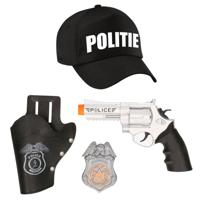 Carnaval verkleed politie agent pet/cap - zwart - met pistool/badge - heren/dames - accessoires - thumbnail