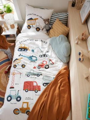 Set dekbedovertrek + kussensloop voor kinderen QUEL CHANTIER! Oeko-Tex® ecru/meerkleurig