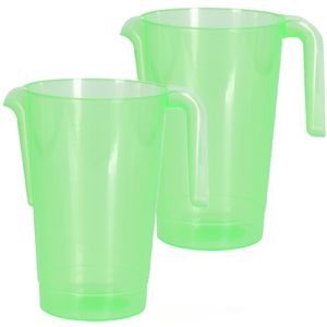 Schenkkan/waterkan - 2x - groen - 1500 ML - kunststof - 20 x 18 x 20,5 cm