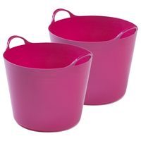 2x stuks flexibele emmers - 26 liter - Kunststof - Roze - 38 x 41 x 35 cm