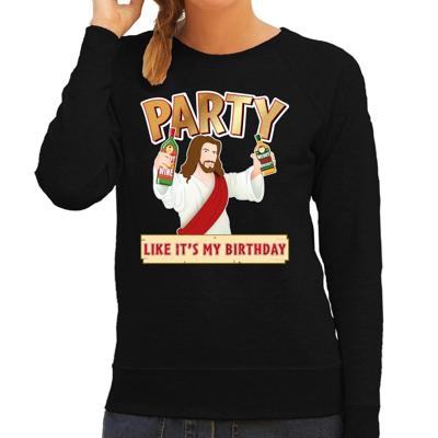 Foute kersttrui - Jesus Party like it is my birthday - zwart - voor dames - kerstkleding Foute kersttrui - Jesus Party like it is my birthday - zwart - voor dames - kerstkleding