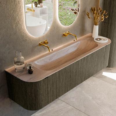 Badmeubel Mondiaz Kurve-Dlux | 170 cm | Meubelkleur Shadow | Wastafelkleur Saba | Solid surface | Wasbak midden spoelbak | Zonder kraangat(en)