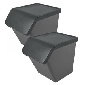 Sunware Sigma Home sorteer bak - 2x - afvalbak - antraciet - stapelbaar - 60L - 49 x 39 x 45 cm