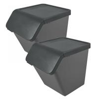 Sunware Sigma Home sorteer bak - 2x - afvalbak - antraciet - stapelbaar - 60L - 49 x 39 x 45 cm